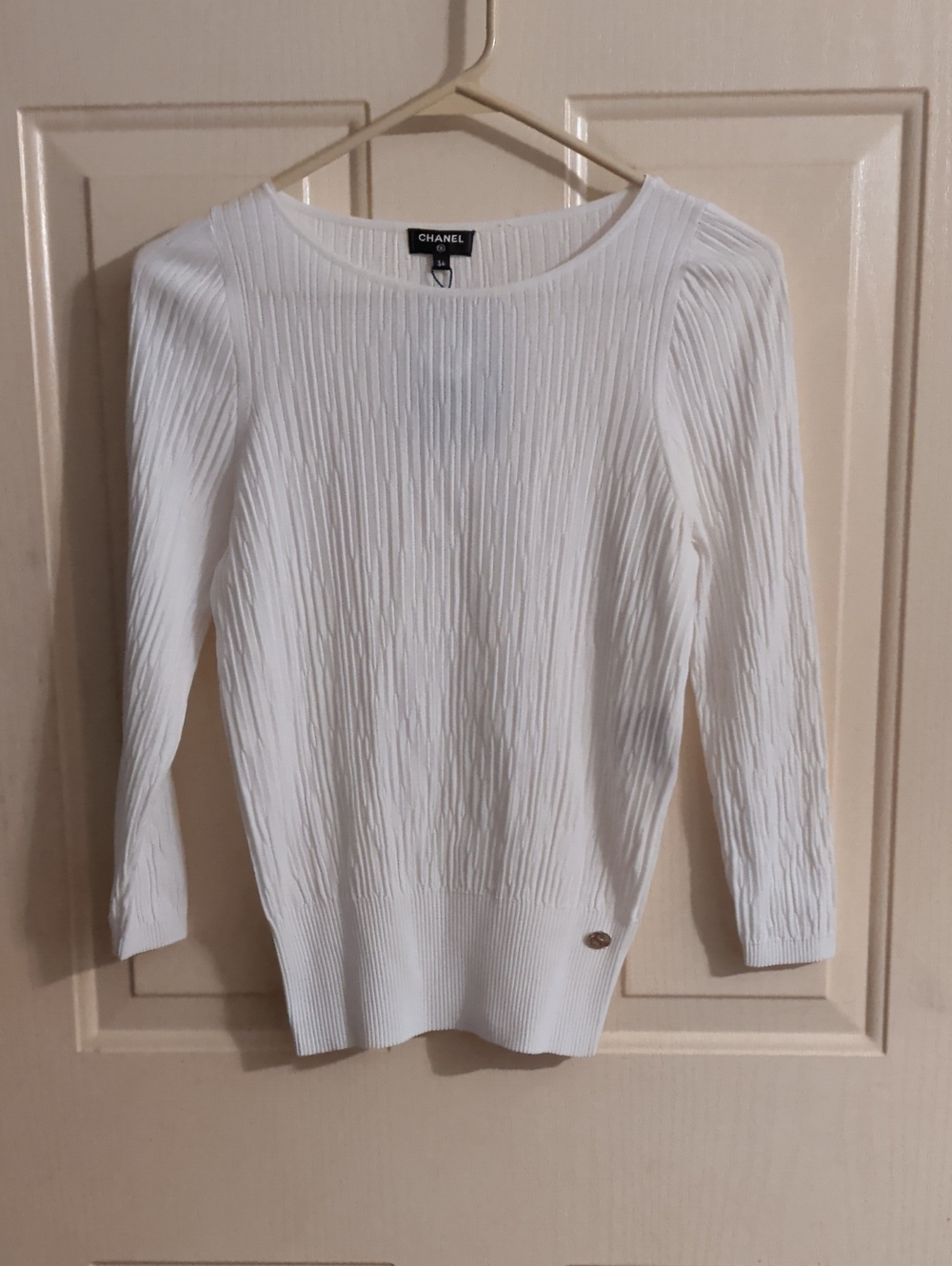 CHANEL White Textured Ribbed Long-Sleeve Top